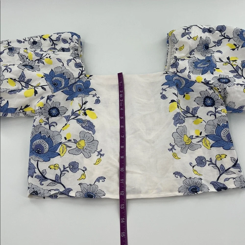 Loft linen Floral puff sleeve‎ blouse square neck spring feminine smocked